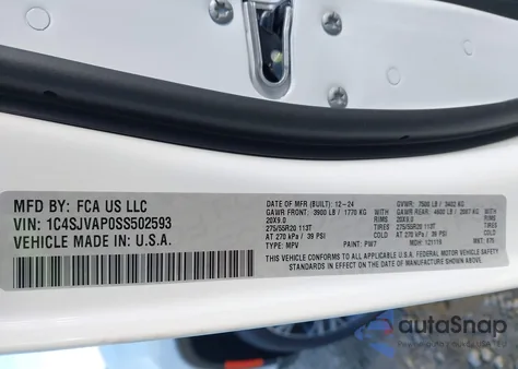 2025 Jeep Wagoneer 4X4 from USA, damaged, VIN 1C4SJVAP0SS502593